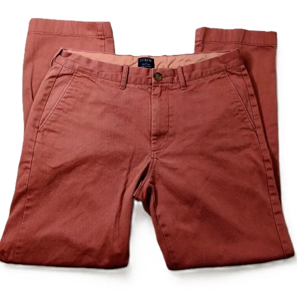 J.Crew Sutton Slim Fit Pants Rust Red W32 L30 Cotton Casual Chinos Men's
